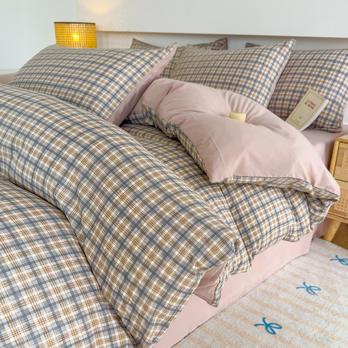 91家纺网 家纺一手货源 找家纺 （总）桔禾家纺 2025新款无印风四件套床单床笠被套被罩纯色水洗棉学生宿舍床上三件套四件套