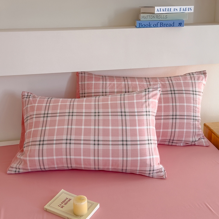 91家纺网 家纺一手货源 找家纺 桔禾家纺 2025新款无印风四件套床单床笠被套被罩纯色水洗棉学生宿舍床上三件套四件套 大粉格