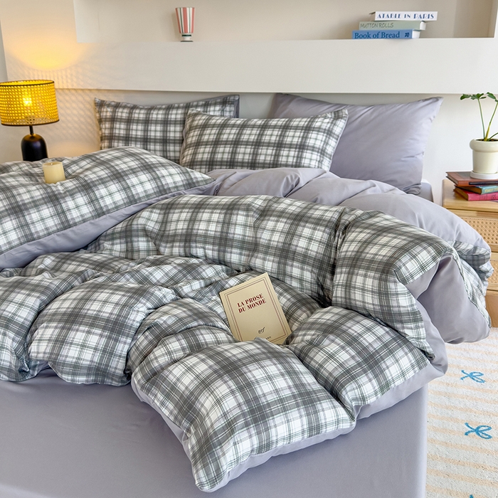 91家纺网 家纺一手货源 找家纺 桔禾家纺 2025新款无印风四件套床单床笠被套被罩纯色水洗棉学生宿舍床上三件套四件套 大灰格