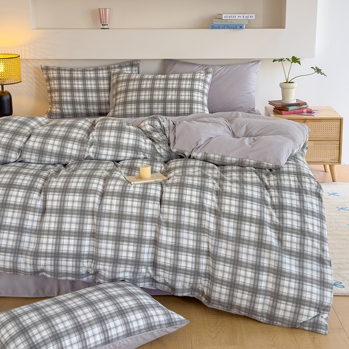 91家纺网 家纺一手货源 找家纺 桔禾家纺 2025新款无印风四件套床单床笠被套被罩纯色水洗棉学生宿舍床上三件套四件套 大灰格