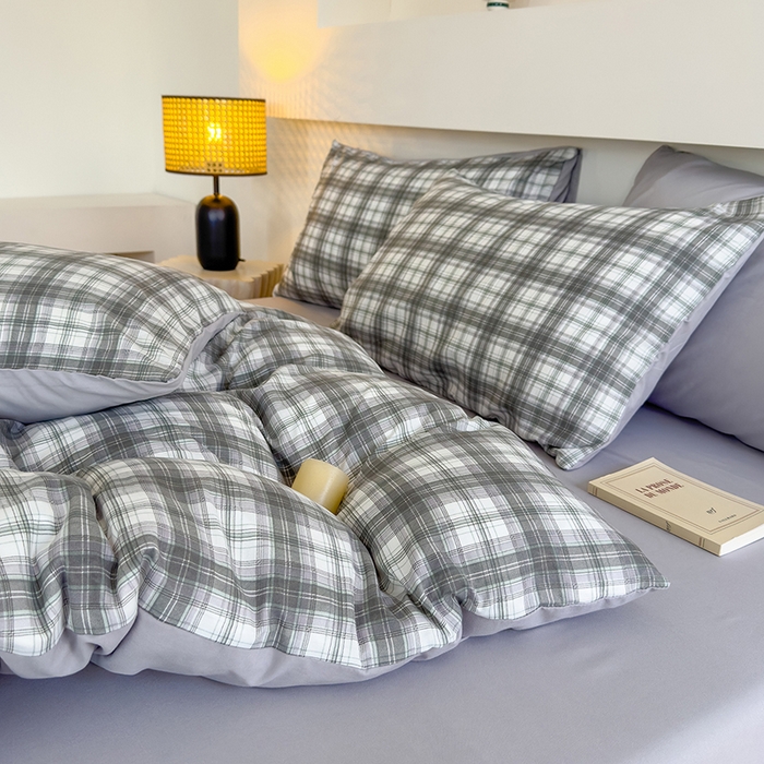 91家纺网 家纺一手货源 找家纺 桔禾家纺 2025新款无印风四件套床单床笠被套被罩纯色水洗棉学生宿舍床上三件套四件套 大灰格