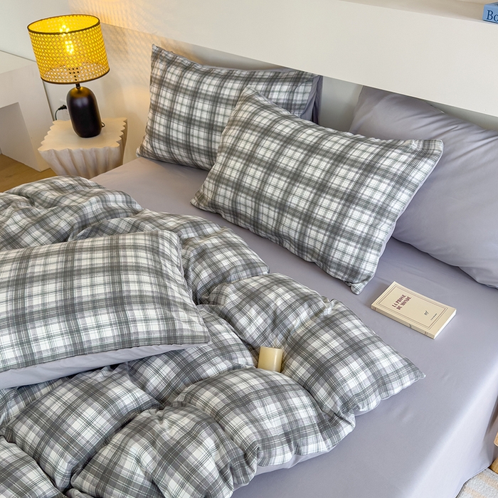 91家纺网 家纺一手货源 找家纺 桔禾家纺 2025新款无印风四件套床单床笠被套被罩纯色水洗棉学生宿舍床上三件套四件套 大灰格