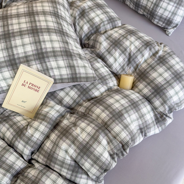 91家纺网 家纺一手货源 找家纺 桔禾家纺 2025新款无印风四件套床单床笠被套被罩纯色水洗棉学生宿舍床上三件套四件套 大灰格