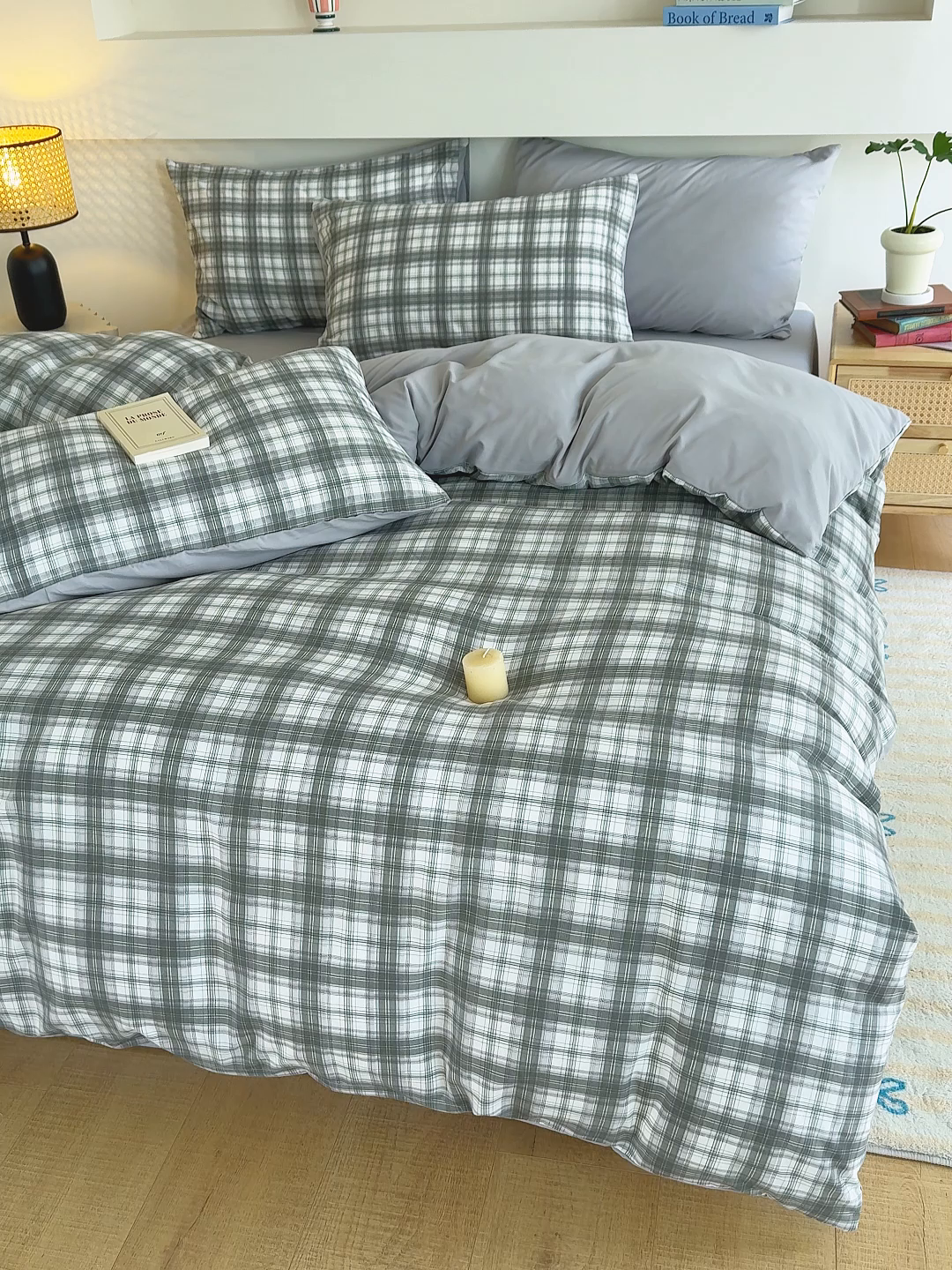 91家纺网 家纺一手货源 找家纺 桔禾家纺 2025新款无印风四件套床单床笠被套被罩纯色水洗棉学生宿舍床上三件套四件套 大灰格