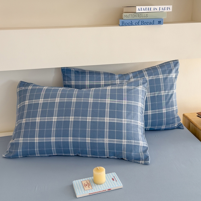 91家纺网 家纺一手货源 找家纺 桔禾家纺 2025新款无印风四件套床单床笠被套被罩纯色水洗棉学生宿舍床上三件套四件套 大蓝格