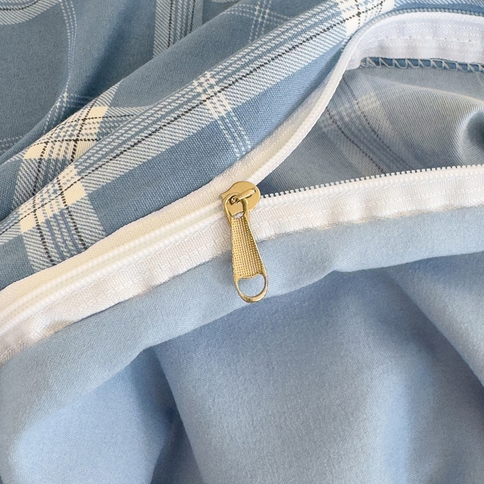 91家纺网 家纺一手货源 找家纺 桔禾家纺 2025新款无印风四件套床单床笠被套被罩纯色水洗棉学生宿舍床上三件套四件套 大蓝格