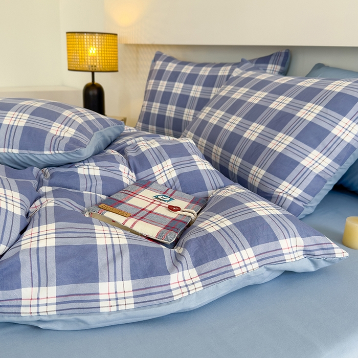 91家纺网 家纺一手货源 找家纺 桔禾家纺 2025新款无印风四件套床单床笠被套被罩纯色水洗棉学生宿舍床上三件套四件套 大紫格