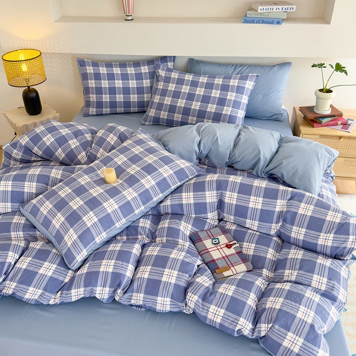 91家纺网 家纺一手货源 找家纺 桔禾家纺 2025新款无印风四件套床单床笠被套被罩纯色水洗棉学生宿舍床上三件套四件套 大紫格