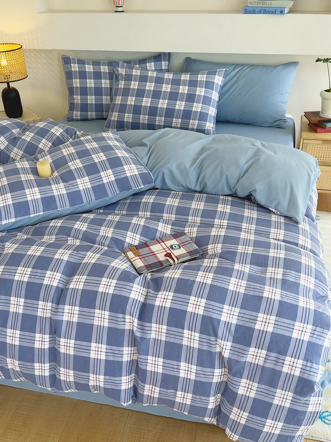 91家纺网 家纺一手货源 找家纺 桔禾家纺 2025新款无印风四件套床单床笠被套被罩纯色水洗棉学生宿舍床上三件套四件套 大紫格