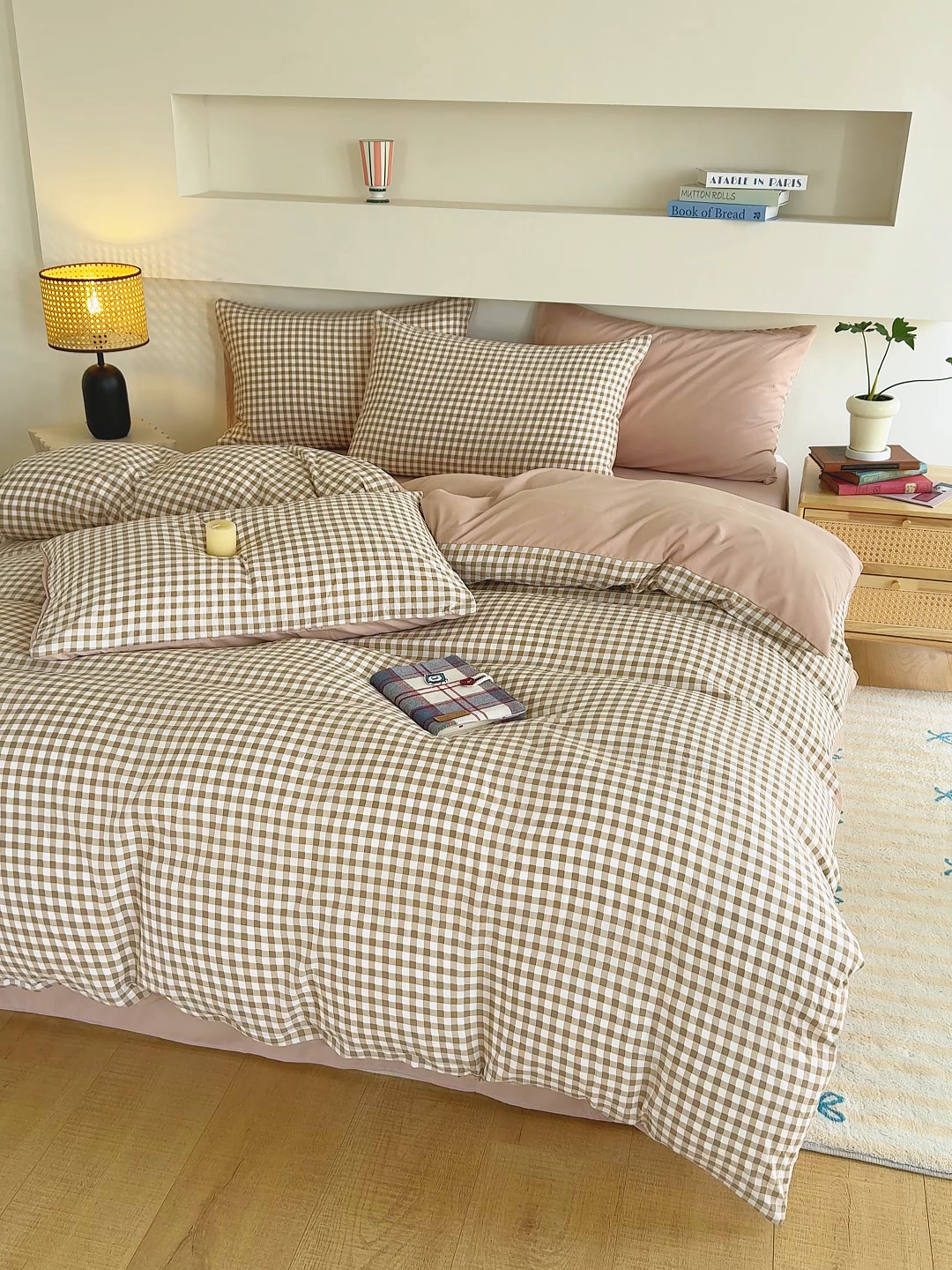 91家纺网 家纺一手货源 找家纺 桔禾家纺 2025新款无印风四件套床单床笠被套被罩纯色水洗棉学生宿舍床上三件套四件套 黄粉格