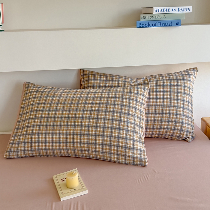 91家纺网 家纺一手货源 找家纺 桔禾家纺 2025新款无印风四件套床单床笠被套被罩纯色水洗棉学生宿舍床上三件套四件套 灰粉格