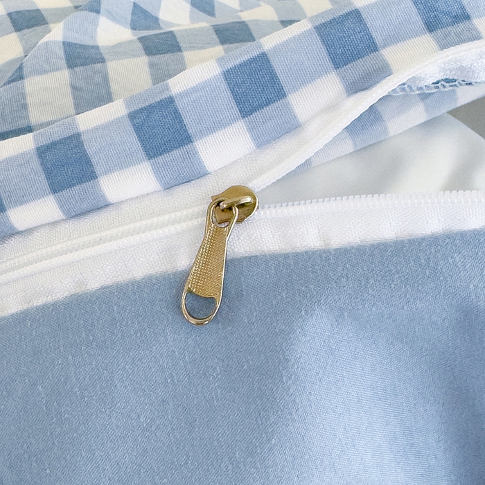 91家纺网 家纺一手货源 找家纺 桔禾家纺 2025新款无印风四件套床单床笠被套被罩纯色水洗棉学生宿舍床上三件套四件套 小蓝格