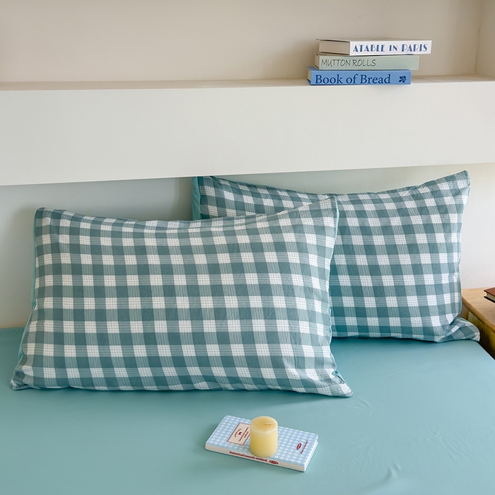 91家纺网 家纺一手货源 找家纺 桔禾家纺 2025新款无印风四件套床单床笠被套被罩纯色水洗棉学生宿舍床上三件套四件套 小绿格