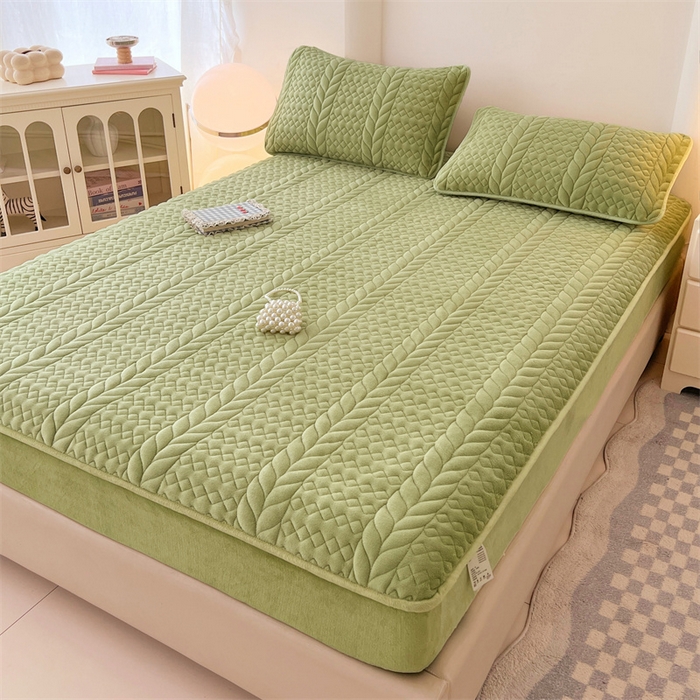 圣比熊 2025新款A类牛奶绒夹棉床笠床单床盖床罩床护垫床垫保护罩三件套-轻奢 轻奢款-果绿