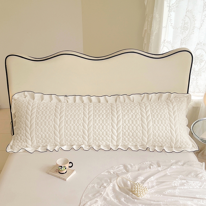 91家纺网 家纺一手货源 找家纺 圣比熊 2025新款A类牛奶绒夹棉花边枕套情侣双人加长枕芯套枕头套-轻奢 花边轻奢款-象牙白