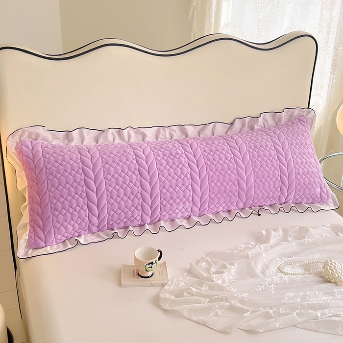 91家纺网 家纺一手货源 找家纺 圣比熊 2025新款A类牛奶绒夹棉花边枕套情侣双人加长枕芯套枕头套-轻奢 花边轻奢款-梦幻紫