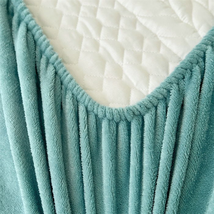 91家纺网 家纺一手货源 找家纺 圣比熊 2025新款A类牛奶绒夹棉床笠床单床盖床护垫保护罩三件套花边枕套-轻奢 轻奢款-浅水兰