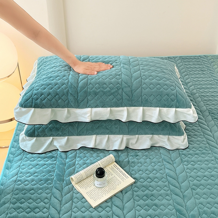 91家纺网 家纺一手货源 找家纺 圣比熊 2025新款A类牛奶绒花边夹棉枕套单人宿舍枕芯套枕头套一对-轻奢 花边轻奢款-浅水兰