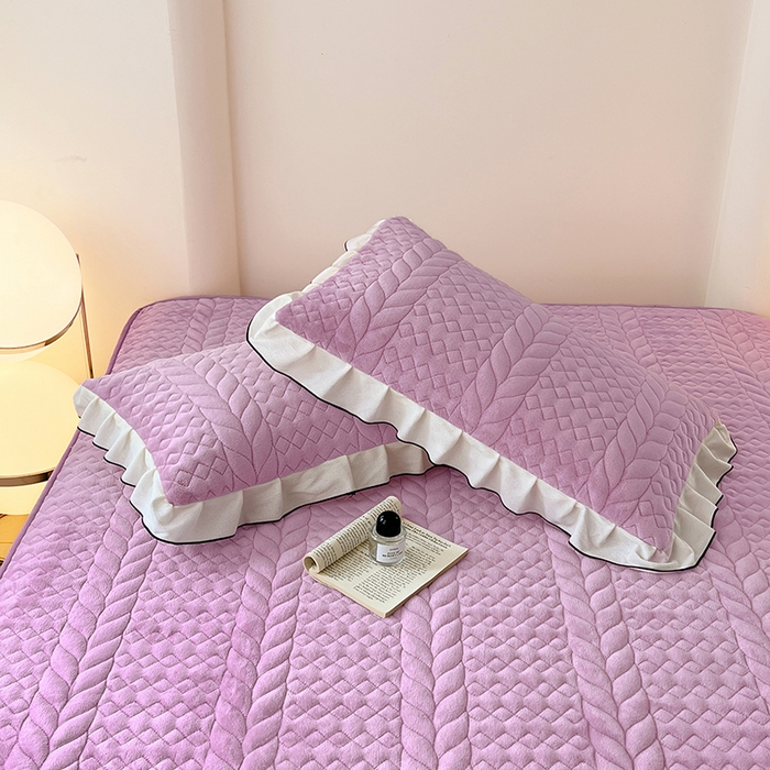 91家纺网 家纺一手货源 找家纺 圣比熊 2025新款A类牛奶绒花边夹棉枕套单人宿舍枕芯套枕头套一对-轻奢 花边轻奢款-梦幻紫