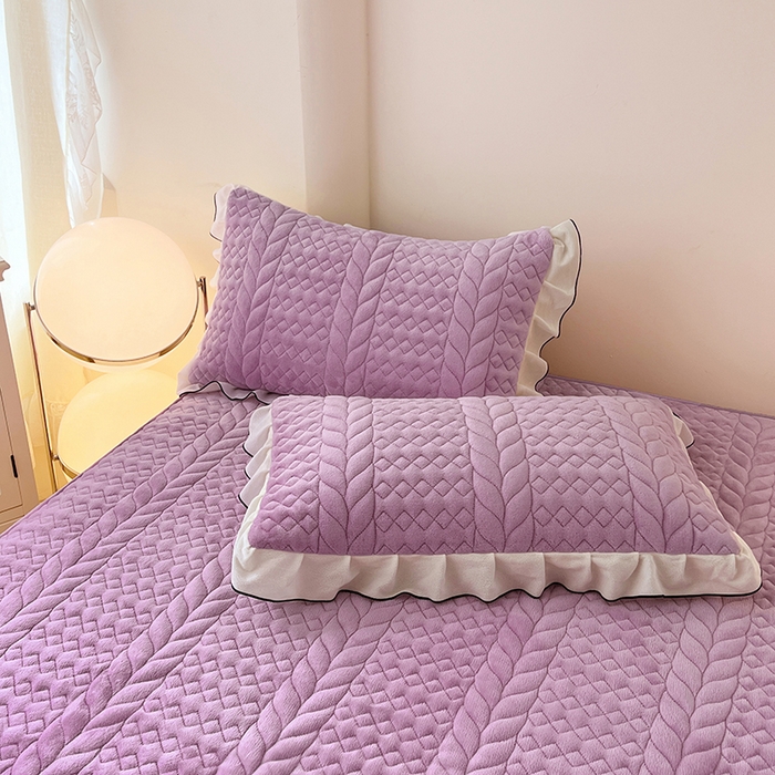 圣比熊 2025新款A类牛奶绒花边夹棉枕套单人宿舍枕芯套枕头套一对-轻奢 花边轻奢款-梦幻紫