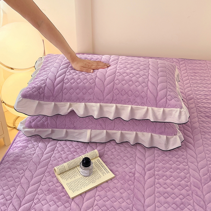 91家纺网 家纺一手货源 找家纺 圣比熊 2025新款A类牛奶绒花边夹棉枕套单人宿舍枕芯套枕头套一对-轻奢 花边轻奢款-梦幻紫