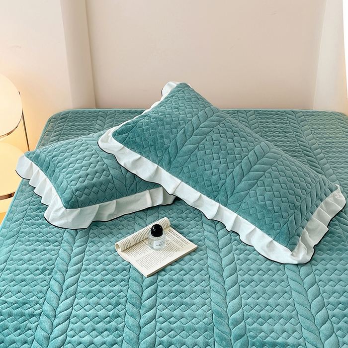 91家纺网 家纺一手货源 找家纺 圣比熊 2025新款A类牛奶绒花边夹棉枕套单人宿舍枕芯套枕头套一对-轻奢 花边轻奢款-浅水兰