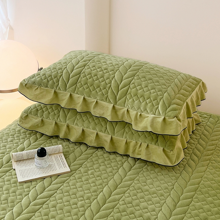 91家纺网 家纺一手货源 找家纺 梦舒羽 2025新款A类牛奶绒花边夹棉枕套单人宿舍枕芯套枕头套一对-轻奢 花边轻奢款-果绿