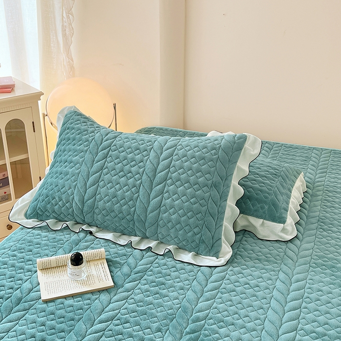 91家纺网 家纺一手货源 找家纺 梦舒羽 2025新款A类牛奶绒花边夹棉枕套单人宿舍枕芯套枕头套一对-轻奢 花边轻奢款-浅水兰