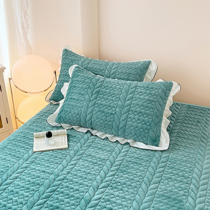 91家纺网 家纺一手货源 找家纺 梦舒羽 2025新款A类牛奶绒花边夹棉枕套单人宿舍枕芯套枕头套一对-轻奢 花边轻奢款-浅水兰