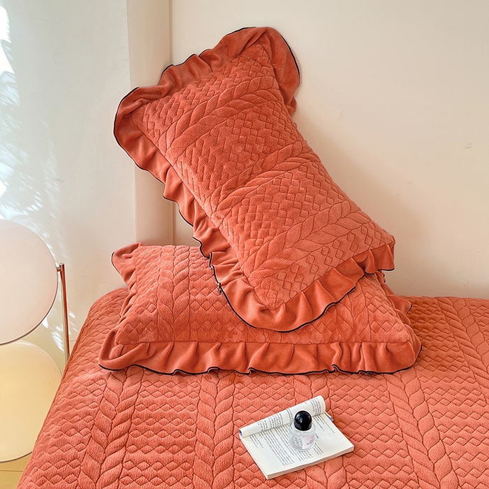 91家纺网 家纺一手货源 找家纺 梦舒羽 2025新款A类牛奶绒花边夹棉枕套单人宿舍枕芯套枕头套一对-轻奢 花边轻奢款-活力橘