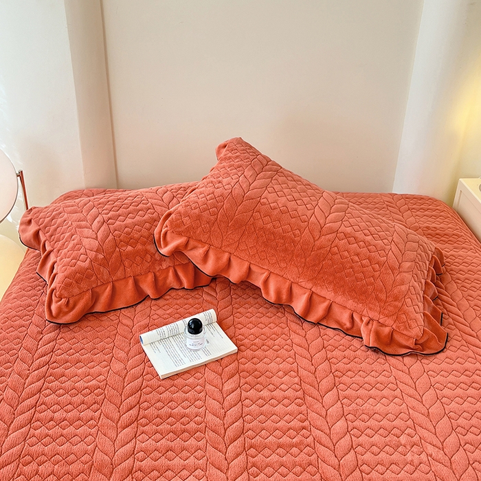 91家纺网 家纺一手货源 找家纺 梦舒羽 2025新款A类牛奶绒花边夹棉枕套单人宿舍枕芯套枕头套一对-轻奢 花边轻奢款-活力橘