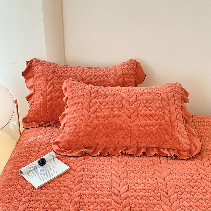 91家纺网 家纺一手货源 找家纺 梦舒羽 2025新款A类牛奶绒花边夹棉枕套单人宿舍枕芯套枕头套一对-轻奢 花边轻奢款-活力橘