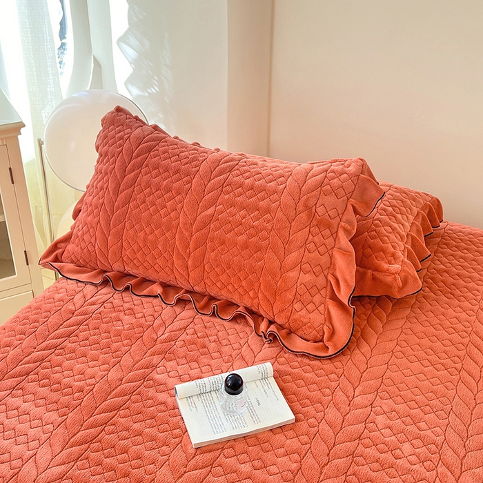 91家纺网 家纺一手货源 找家纺 梦舒羽 2025新款A类牛奶绒花边夹棉枕套单人宿舍枕芯套枕头套一对-轻奢 花边轻奢款-活力橘