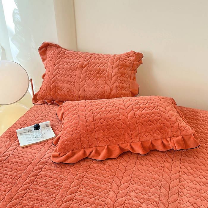 91家纺网 家纺一手货源 找家纺 梦舒羽 2025新款A类牛奶绒花边夹棉枕套单人宿舍枕芯套枕头套一对-轻奢 花边轻奢款-活力橘