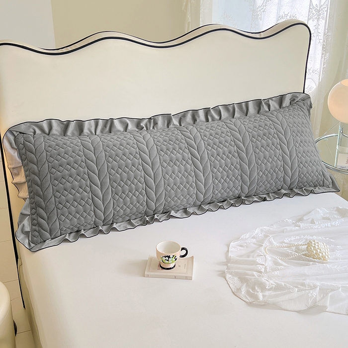 91家纺网 家纺一手货源 找家纺 梦舒羽 2025新款A类牛奶绒夹棉花边枕套情侣双人加长枕芯套枕头套-轻奢 花边轻奢款-星辰灰