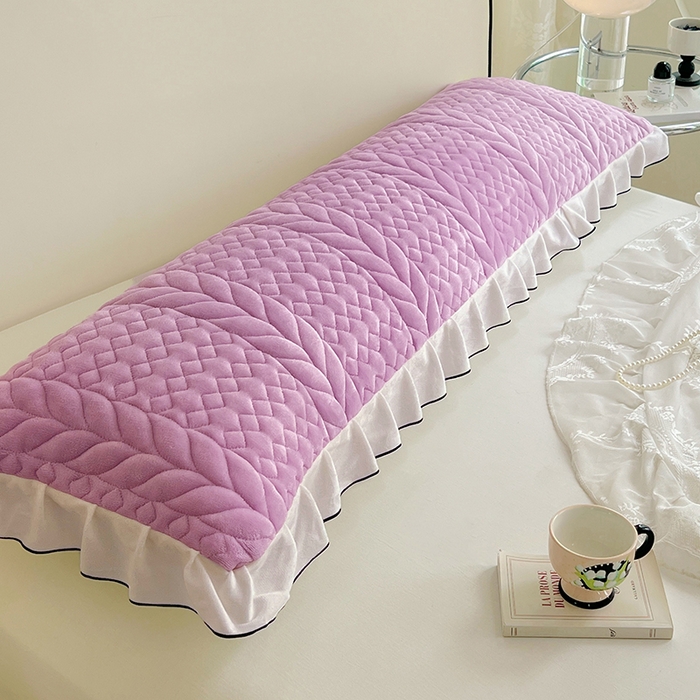 梦舒羽 2025新款A类牛奶绒夹棉花边枕套情侣双人加长枕芯套枕头套-轻奢 花边轻奢款-梦幻紫