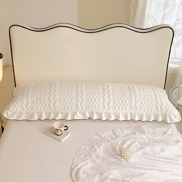 91家纺网 家纺一手货源 找家纺 梦舒羽 2025新款A类牛奶绒夹棉花边枕套情侣双人加长枕芯套枕头套-轻奢 花边轻奢款-象牙白