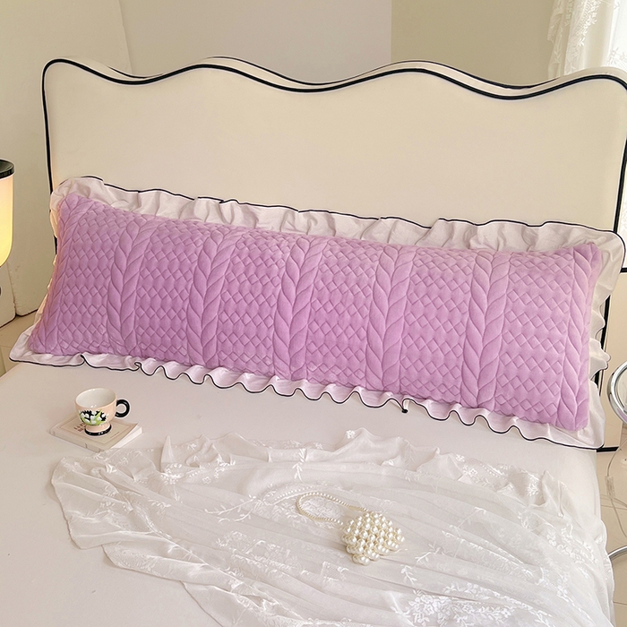 91家纺网 家纺一手货源 找家纺 梦舒羽 2025新款A类牛奶绒夹棉花边枕套情侣双人加长枕芯套枕头套-轻奢 花边轻奢款-梦幻紫