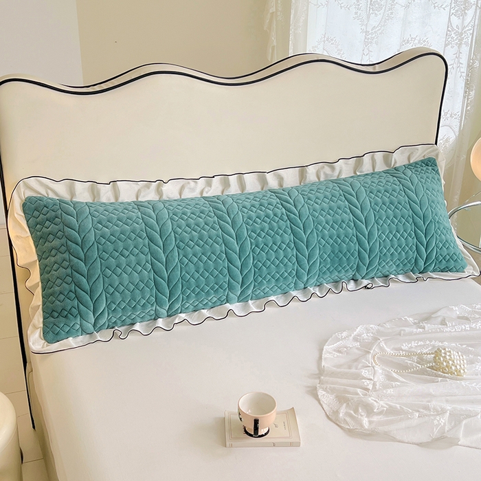 91家纺网 家纺一手货源 找家纺 梦舒羽 2025新款A类牛奶绒夹棉花边枕套情侣双人加长枕芯套枕头套-轻奢 花边轻奢款-浅水兰