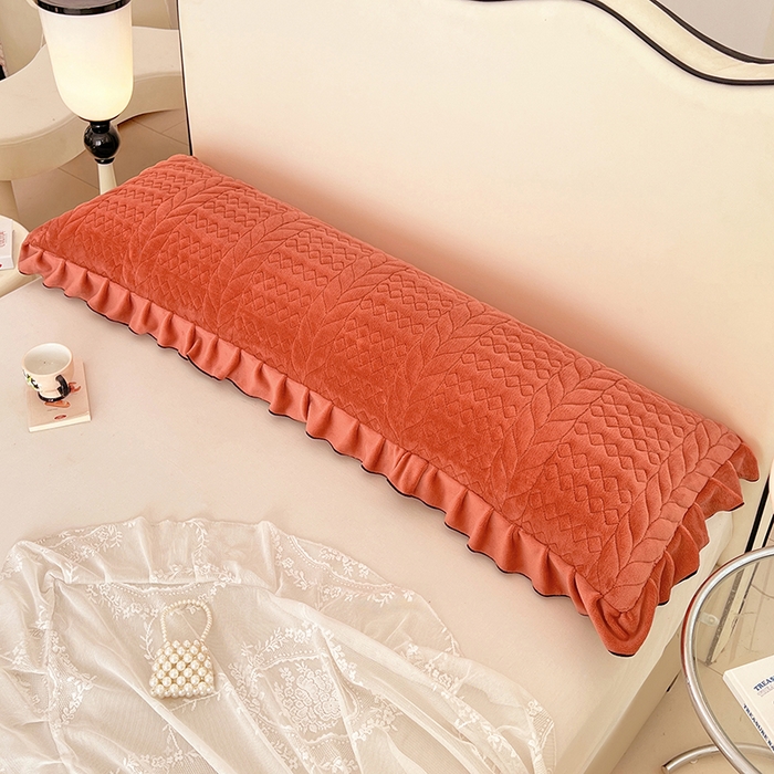 91家纺网 家纺一手货源 找家纺 梦舒羽 2025新款A类牛奶绒夹棉花边枕套情侣双人加长枕芯套枕头套-轻奢 花边轻奢款-活力橘