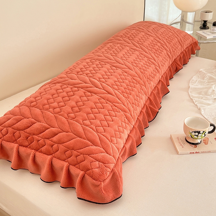 梦舒羽 2025新款A类牛奶绒夹棉花边枕套情侣双人加长枕芯套枕头套-轻奢 花边轻奢款-活力橘