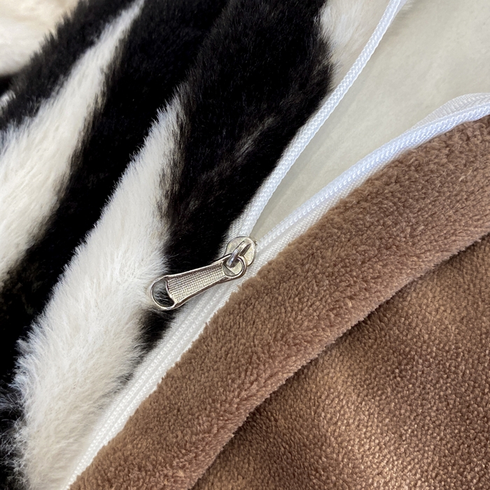 91家纺网 家纺一手货源 找家纺 蝶帕家纺 2025新款兔毛绒印花四件套 斑马纹咖