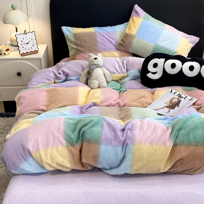 91家纺网 家纺一手货源 找家纺 蝶帕家纺 2025新款兔毛绒印花四件套 马格丽