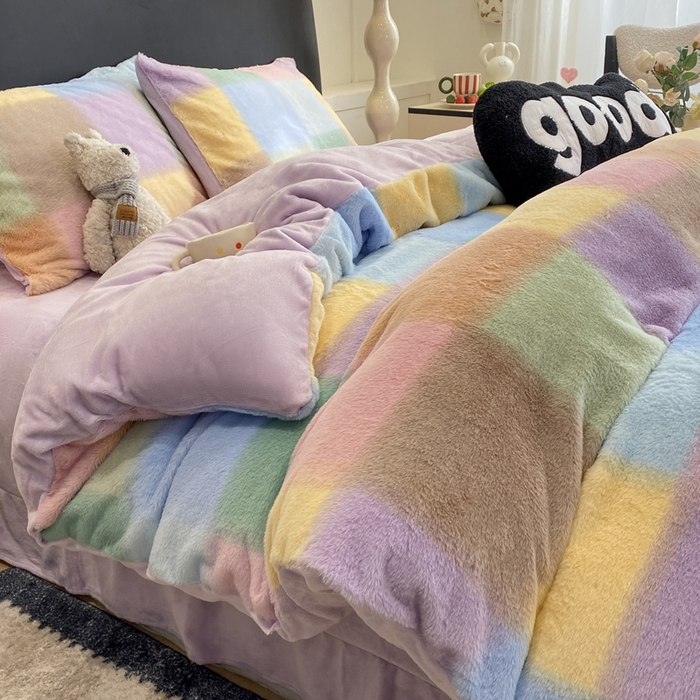 91家纺网 家纺一手货源 找家纺 蝶帕家纺 2025新款兔毛绒印花四件套 马格丽