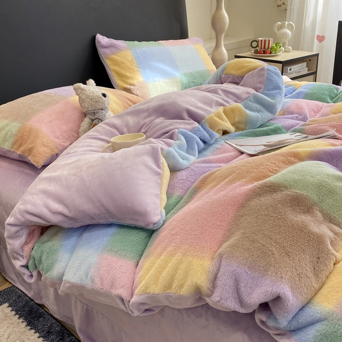 91家纺网 家纺一手货源 找家纺 蝶帕家纺 2025新款兔毛绒印花四件套 马格丽