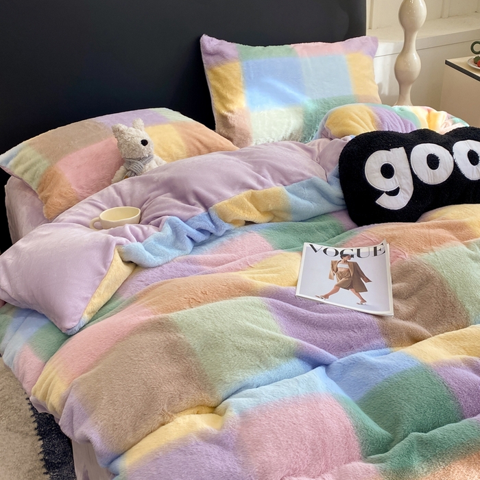 91家纺网 家纺一手货源 找家纺 蝶帕家纺 2025新款兔毛绒印花四件套 马格丽