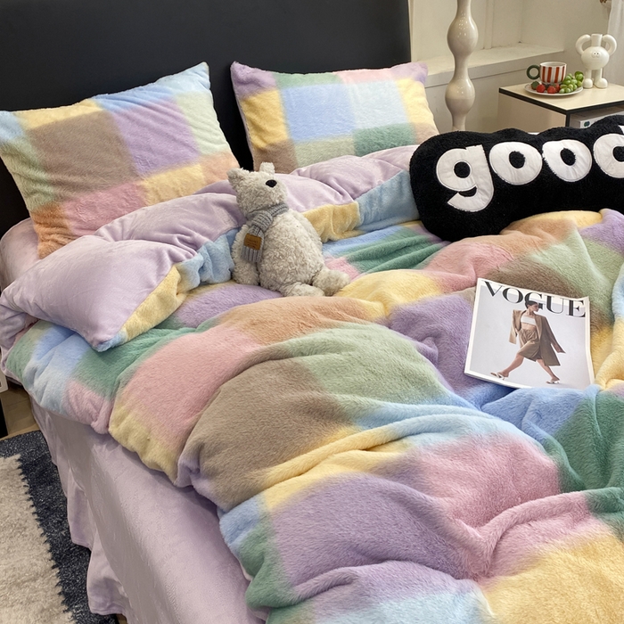 91家纺网 家纺一手货源 找家纺 蝶帕家纺 2025新款兔毛绒印花四件套 马格丽