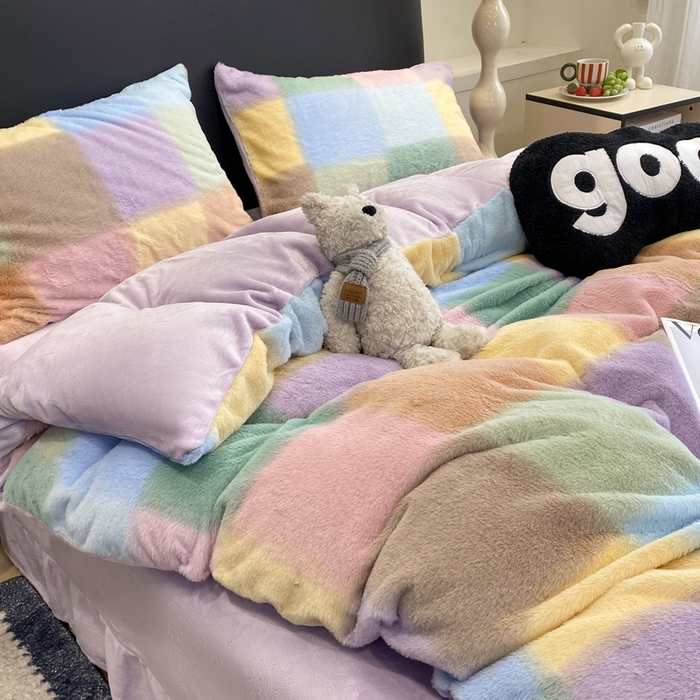 91家纺网 家纺一手货源 找家纺 蝶帕家纺 2025新款兔毛绒印花四件套 马格丽