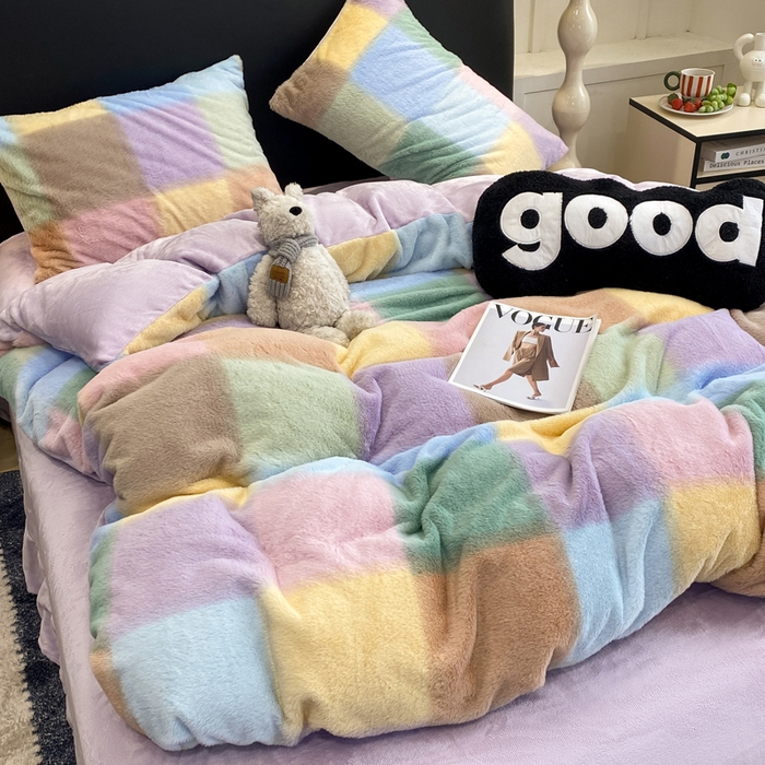 91家纺网 家纺一手货源 找家纺 蝶帕家纺 2025新款兔毛绒印花四件套 马格丽