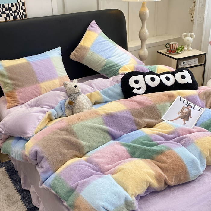 91家纺网 家纺一手货源 找家纺 蝶帕家纺 2025新款兔毛绒印花四件套 马格丽